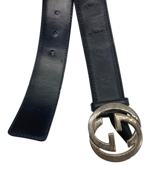 GUCCI（グッチ）GUCCI (グッチ) インターロッキングG グッチシマ レザー ベルト ブラックの古着・服飾アイテム