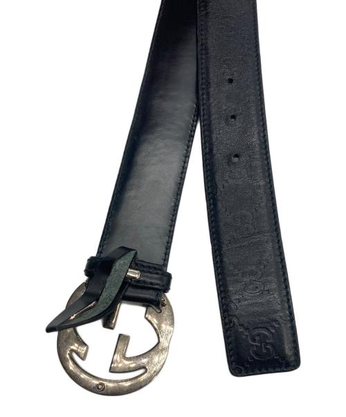 GUCCI（グッチ）GUCCI (グッチ) インターロッキングG グッチシマ レザー ベルト ブラックの古着・服飾アイテム