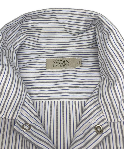 SEDAN ALL-PURPOSE（セダンオールパーパス）SEDAN ALL-PURPOSE (セダンオールパーパス) Striped Cotton Polyester S S Work Shirt ブルー×ホワイト サイズ:XLの古着・服飾アイテム