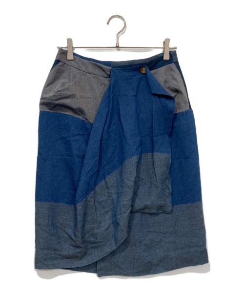 Vivienne Westwood RED LABEL（ヴィヴィアンウエストウッドレッドレーベル）Vivienne Westwood RED LABEL (ヴィヴィアンウエストウッドレッドレーベル) チェック変形ラップスカート グレー×ブルー サイズ:40の古着・服飾アイテム