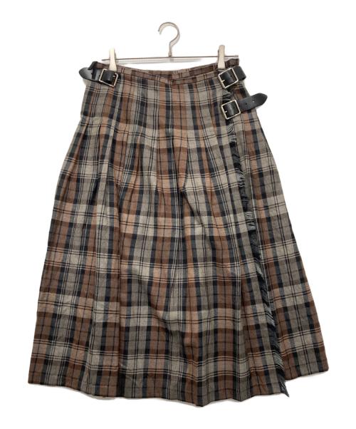 O'NEIL OF DUBLIN（オニールオブダブリン）O'NEIL OF DUBLIN (オニールオブダブリン) プリーツキルトロングスカート グレー×ブラウン サイズ:Mの古着・服飾アイテム