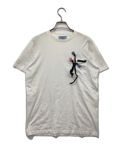 PRADA（プラダ）PRADA (プラダ) フラワー装飾ポケットTシャツ ホワイト サイズ:XSの古着・服飾アイテム