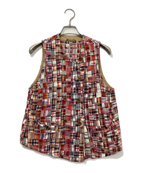 KAPITAL（キャピタル）KAPITAL (キャピタル) パッチワークチェックベスト/ジレ レッドの古着・服飾アイテム
