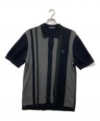 FRED PERRYフレッドペリー）の古着「Striped Knitted Shirt/ストライプドニットシャツ」｜ブラック