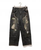 BADWAYバッドウェイ）の古着「Crash double knee denim」｜ブラック