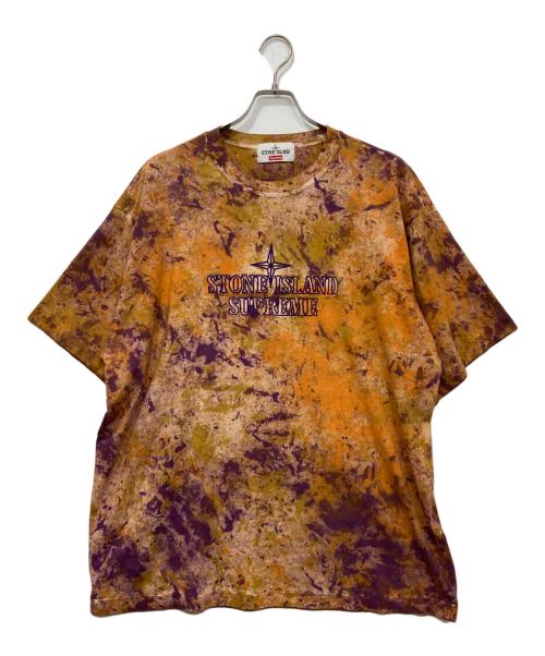 STONE ISLAND（ストーンアイランド）STONE ISLAND (ストーンアイランド) SUPREME (シュプリーム) Embroidered Logo S/S Top/タイダイTシャツ オレンジ×パープル サイズ:XLの古着・服飾アイテム