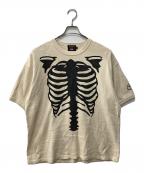 VANSONバンソン）の古着「スケルトンボーンプリントTシャツ」｜ベージュ
