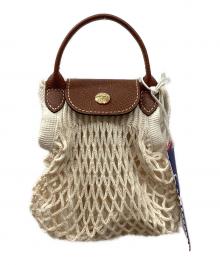 LONGCHAMP（ロンシャン）の古着「Le Pliage Filet ニットメッシュ ショルダーバッグ」｜ベージュ