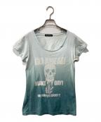 Hysteric Glamourヒステリックグラマー）の古着「GO AHEAD グラデーション スカル 半袖Tシャツ」｜ホワイト×グリーン