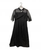 Le Jardinerル・ジャルディニエ）の古着「ビスチェ風ハイネック花柄シアーレースワッフルワンピースドレス」｜ブラック