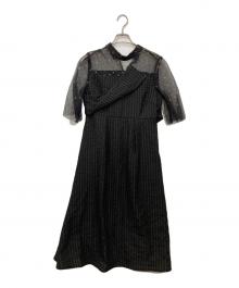 Le Jardiner（ル・ジャルディニエ）の古着「ビスチェ風ハイネック花柄シアーレースワッフルワンピースドレス」｜ブラック