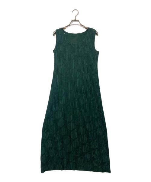 PLEATS PLEASE（プリーツプリーズ）PLEATS PLEASE (プリーツプリーズ) フルーツ柄 レースプリーツ ワンピース グリーン サイズ:4の古着・服飾アイテム