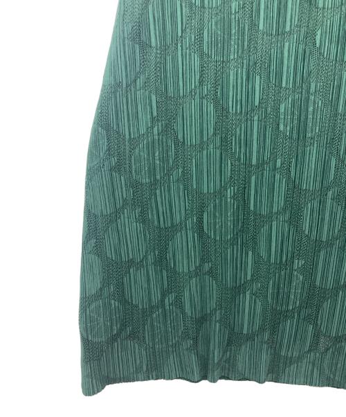 PLEATS PLEASE（プリーツプリーズ）PLEATS PLEASE (プリーツプリーズ) フルーツ柄 レースプリーツ ワンピース グリーン サイズ:4の古着・服飾アイテム
