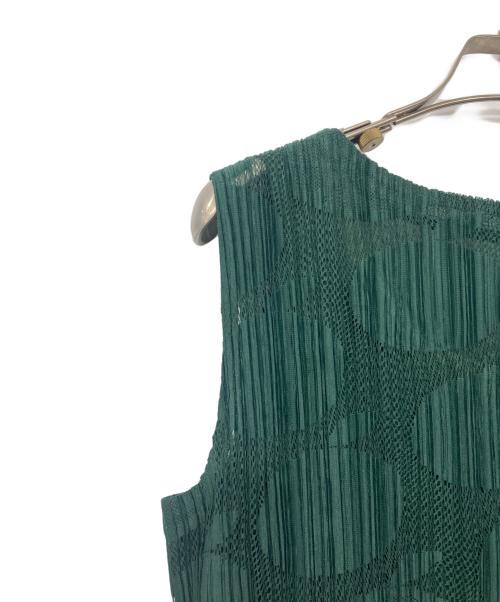 PLEATS PLEASE（プリーツプリーズ）PLEATS PLEASE (プリーツプリーズ) フルーツ柄 レースプリーツ ワンピース グリーン サイズ:4の古着・服飾アイテム