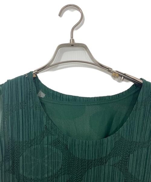 PLEATS PLEASE（プリーツプリーズ）PLEATS PLEASE (プリーツプリーズ) フルーツ柄 レースプリーツ ワンピース グリーン サイズ:4の古着・服飾アイテム
