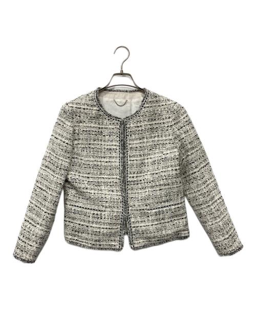 23区（ニジュウサンク）23区 (ニジュウサンク) CLALENSONファンシーツイード ノーカラー ジャケット グレー サイズ:38の古着・服飾アイテム