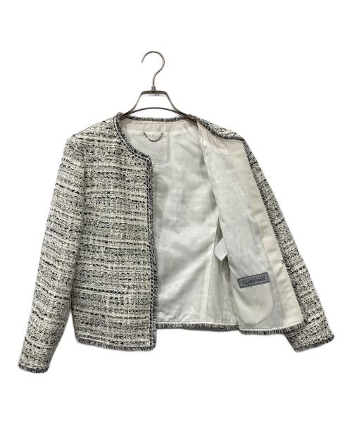 23区（ニジュウサンク）23区 (ニジュウサンク) CLALENSONファンシーツイード ノーカラー ジャケット グレー サイズ:38の古着・服飾アイテム
