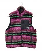 stussyステューシー）の古着「STRIPED SHERPA VEST/ストライプ　シェルパ　ベスト」｜パープル