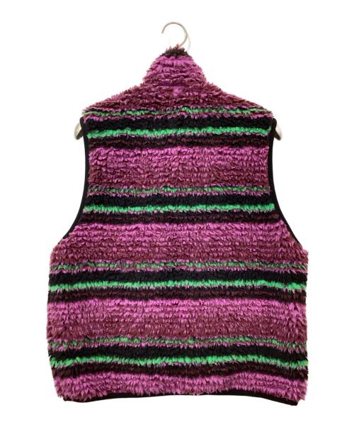 stussy（ステューシー）stussy (ステューシー) STRIPED SHERPA VEST/ストライプ　シェルパ　ベスト パープル サイズ:Mの古着・服飾アイテム