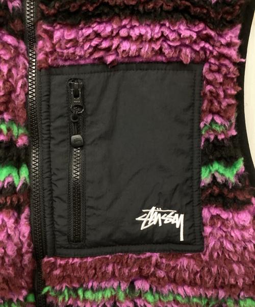 stussy（ステューシー）stussy (ステューシー) STRIPED SHERPA VEST/ストライプ　シェルパ　ベスト パープル サイズ:Mの古着・服飾アイテム