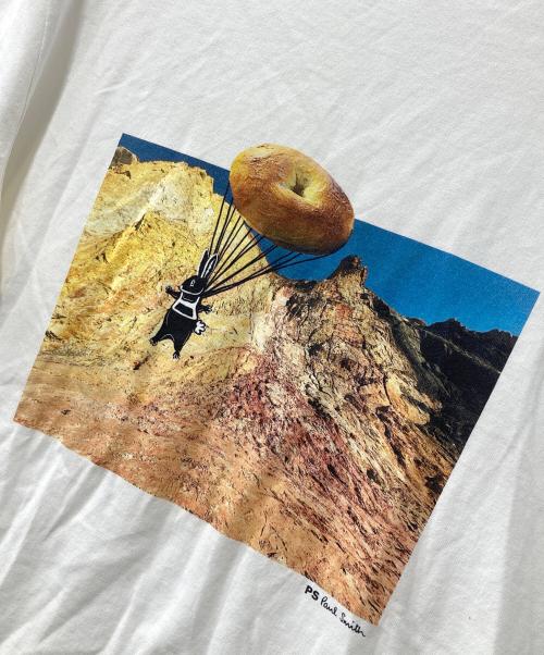 PS Paul Smith（ＰＳポールスミス）PS Paul Smith (ＰＳポールスミス) パラシュートラビット プリントTシャツ ホワイト サイズ:Lの古着・服飾アイテム
