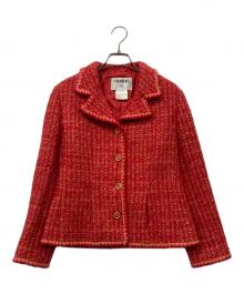 CHANEL（シャネル）の古着「ココマークボタンツイードジャケット」｜コーラルピンク