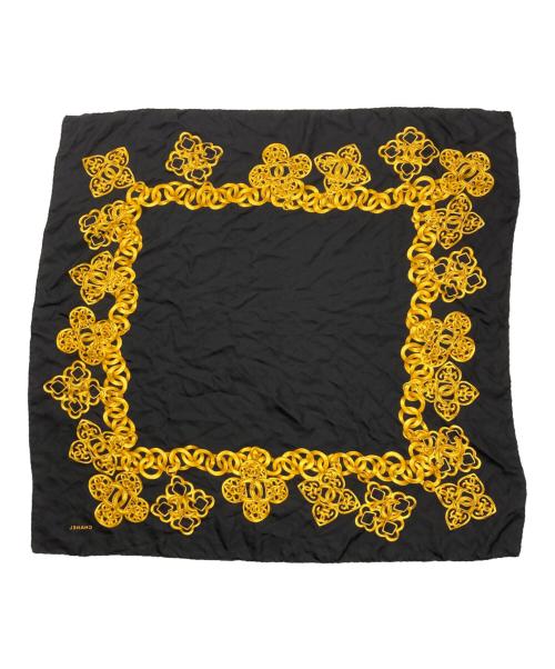 CHANEL（シャネル）CHANEL (シャネル) 総柄シルクスカーフ/チェーンモチーフスカーフ ブラック サイズ:-の古着・服飾アイテム