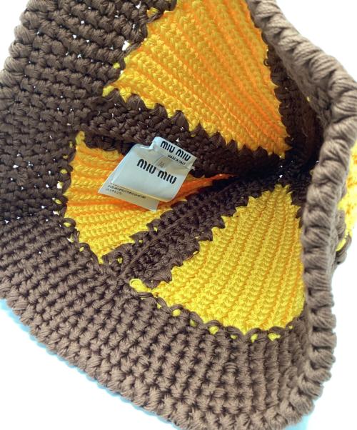 MIU MIU（ミュウミュウ）MIU MIU (ミュウミュウ) Crochet Bucket Hat/クロシェ　バケット　ハット ブラウン×オレンジ サイズ:Mの古着・服飾アイテム