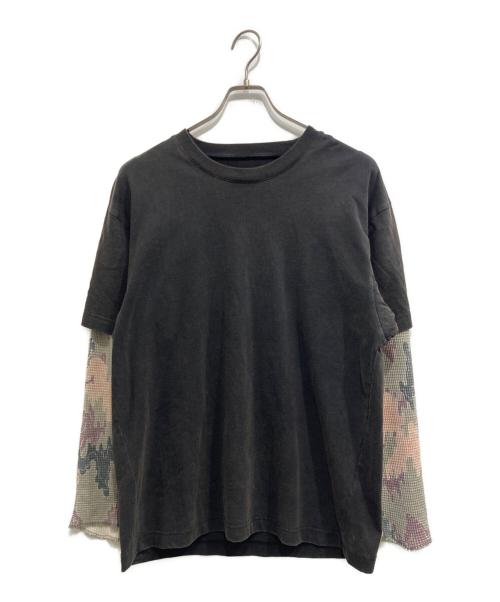 Fake As Flowers（フェイク アス フラワーズ）Fake As Flowers (フェイク アス フラワーズ) Camo Double Sleeve Tee/BLACK グレー サイズ:XLの古着・服飾アイテム
