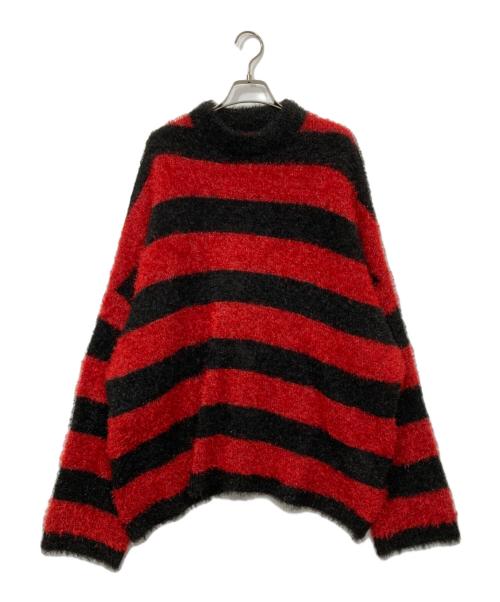 SAINT MICHAEL（セントマイケル）SAINT MICHAEL (セントマイケル) CREW NECK KNIT/GLITTER BORDER レッド×ブラック サイズ:XLの古着・服飾アイテム