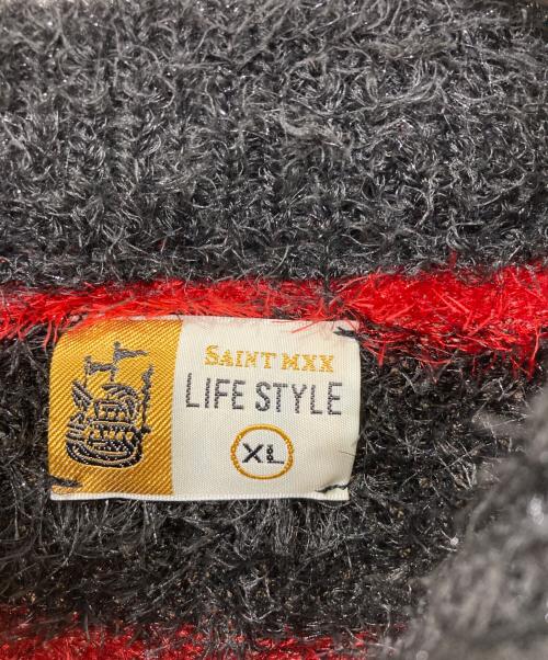 SAINT MICHAEL（セントマイケル）SAINT MICHAEL (セントマイケル) CREW NECK KNIT/GLITTER BORDER レッド×ブラック サイズ:XLの古着・服飾アイテム