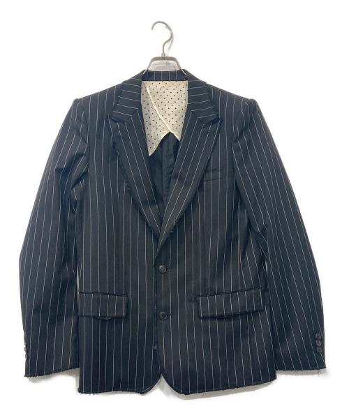 NUMBER (N)INE（ナンバーナイン）NUMBER (N)INE (ナンバーナイン) ほつれ加工 ストライプテーラードジャケット ブラック サイズ:3の古着・服飾アイテム