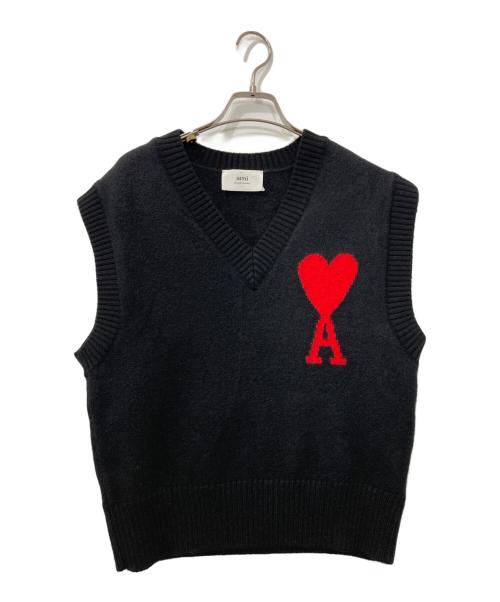 AMI PARIS（アミ パリス）AMI PARIS (アミ パリス) ハートロゴ ニットベスト ブラック サイズ:Mの古着・服飾アイテム