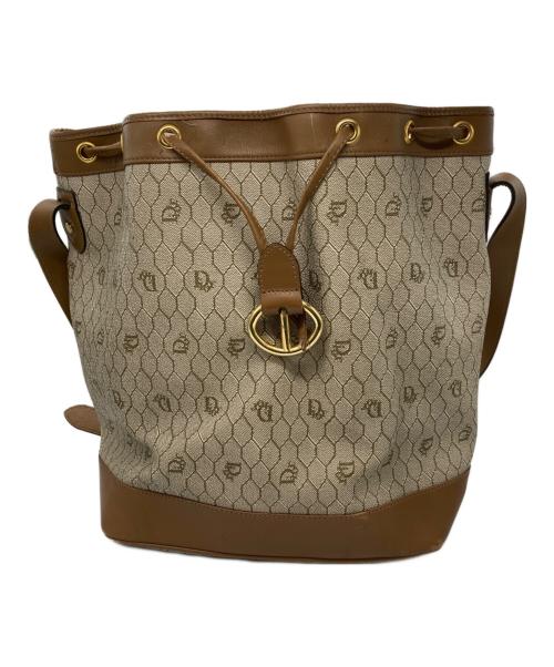 Christian Dior（クリスチャン ディオール）Christian Dior (クリスチャン ディオール) ハニカム柄 PVC×レザー 巾着バッグ ブラウン サイズ:-の古着・服飾アイテム