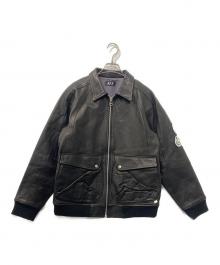 FAF（エフエーエフ）の古着「BEADED LEATHER FLIGHT JACKET/手刺繍ビーズワッペン レザーフライトジャケット」｜ブラック