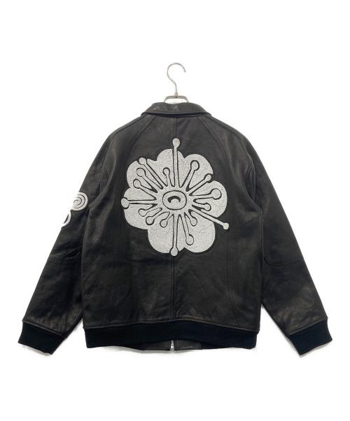 FAF（エフエーエフ）FAF (エフエーエフ) BEADED LEATHER FLIGHT JACKET/手刺繍ビーズワッペン レザーフライトジャケット ブラック サイズ:2の古着・服飾アイテム