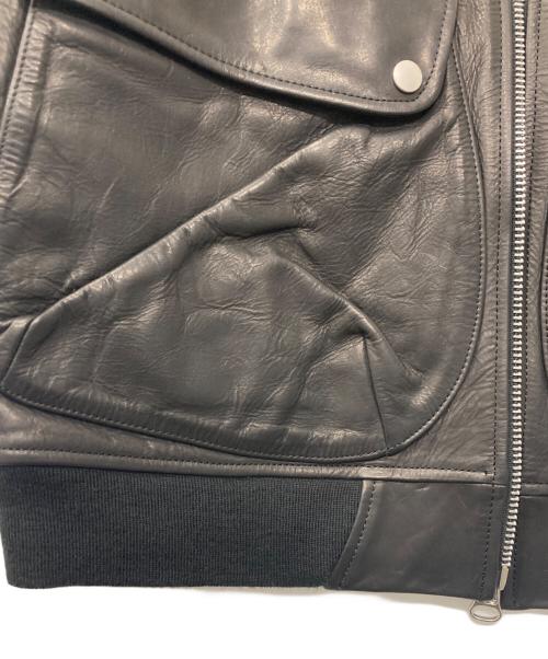 FAF（エフエーエフ）FAF (エフエーエフ) BEADED LEATHER FLIGHT JACKET/手刺繍ビーズワッペン レザーフライトジャケット ブラック サイズ:2の古着・服飾アイテム