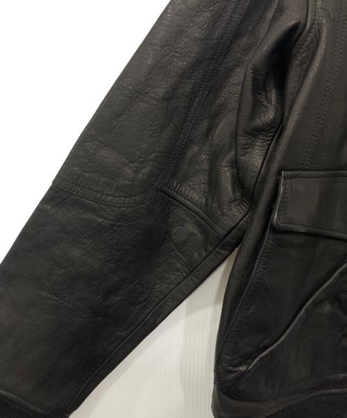 FAF（エフエーエフ）FAF (エフエーエフ) BEADED LEATHER FLIGHT JACKET/手刺繍ビーズワッペン レザーフライトジャケット ブラック サイズ:2の古着・服飾アイテム
