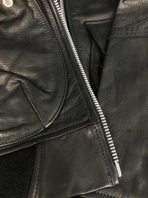 FAF（エフエーエフ）FAF (エフエーエフ) BEADED LEATHER FLIGHT JACKET/手刺繍ビーズワッペン レザーフライトジャケット ブラック サイズ:2の古着・服飾アイテム