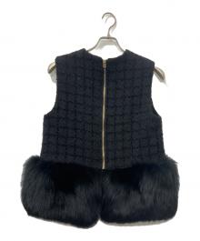 U-BIG（ユービッグ）の古着「ツイード×ボリュームFOXファージレ」｜ブラック