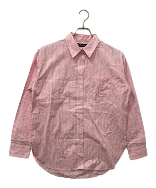 LAUREN RALPH LAUREN（ローレンラルフローレン）LAUREN RALPH LAUREN (ローレンラルフローレン) ロゴ ストライプシャツ ピンク サイズ:Ｍの古着・服飾アイテム