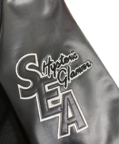 Hysteric Glamour（ヒステリックグラマー）Hysteric Glamour (ヒステリックグラマー) WIND AND SEA (ウィンダンシー) アームレザーバーシティブルゾン ブラック サイズ:XSの古着・服飾アイテム