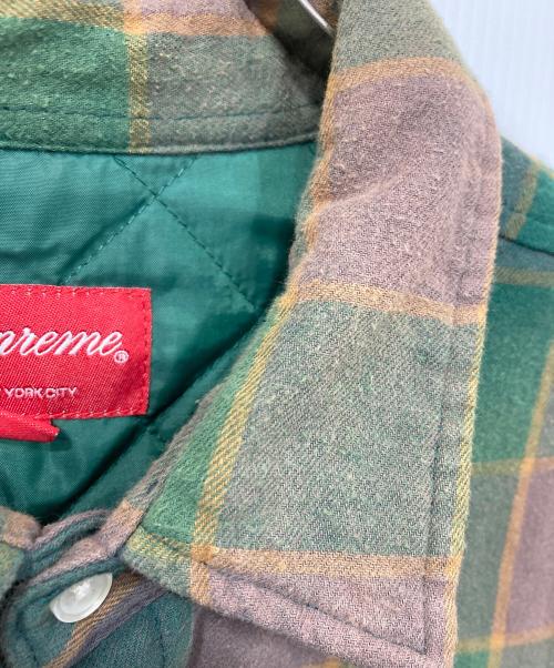 SUPREME（シュプリーム）SUPREME (シュプリーム) Quilted Faded Plaid Shirt/キルテッド　　フェイデッド　プレイド　シャツ グリーン×ブラウン サイズ:Ｍの古着・服飾アイテム