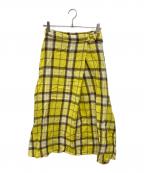 O'NEIL OF DUBLINオニールオブダブリン）の古着「リネンチェックスカート」｜イエロー
