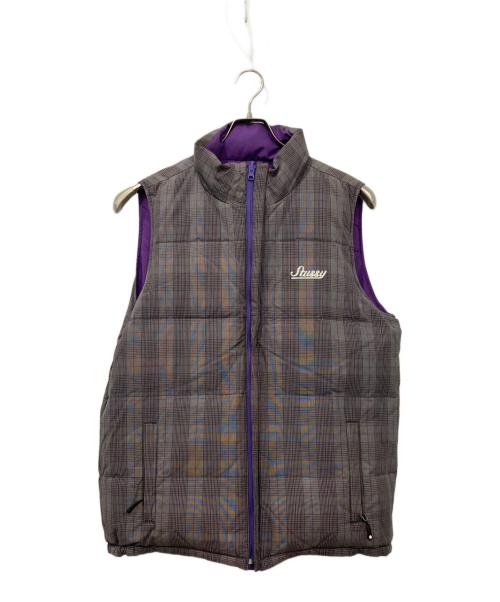 stussy（ステューシー）stussy (ステューシー) リバーシブルダウンベスト パープル×グレー サイズ:XLの古着・服飾アイテム