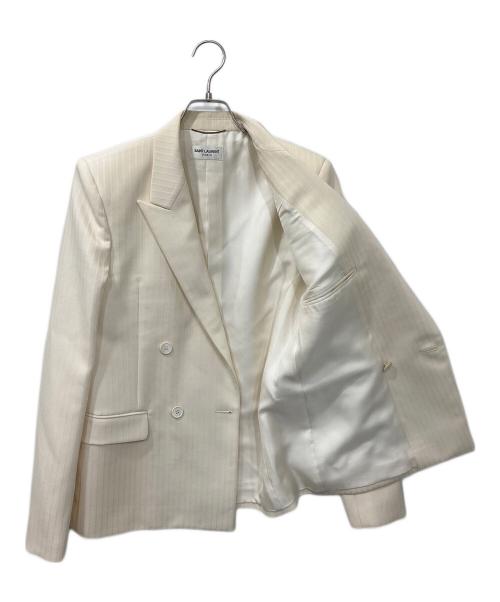 Saint Laurent Paris（サンローランパリ）Saint Laurent Paris (サンローランパリ) ウールストライプダブルテーラードジャケット アイボリー サイズ:46の古着・服飾アイテム