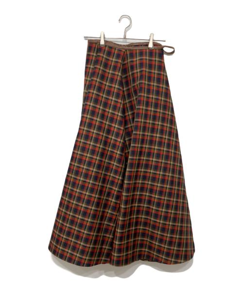 Uhr（ウーア）Uhr (ウーア) プラッドプレアーラップスカート ブラウン サイズ:38の古着・服飾アイテム