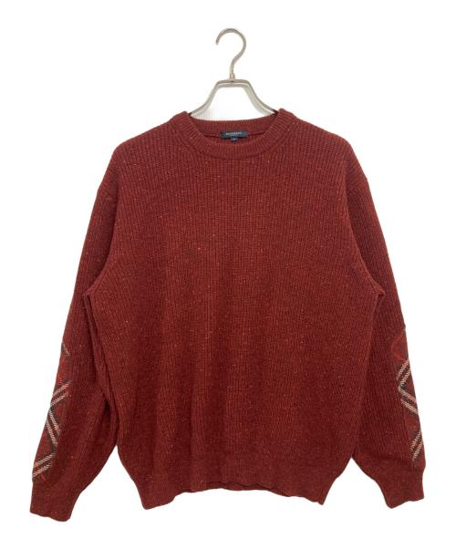 BURBERRY LONDON（バーバリーロンドン）BURBERRY LONDON (バーバリーロンドン) シルク混 チェックエルボーパッチニット レッド サイズ:Lの古着・服飾アイテム