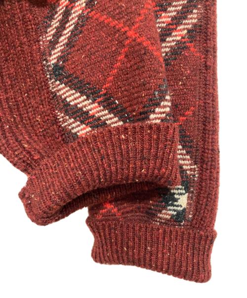 BURBERRY LONDON（バーバリーロンドン）BURBERRY LONDON (バーバリーロンドン) シルク混 チェックエルボーパッチニット レッド サイズ:Lの古着・服飾アイテム