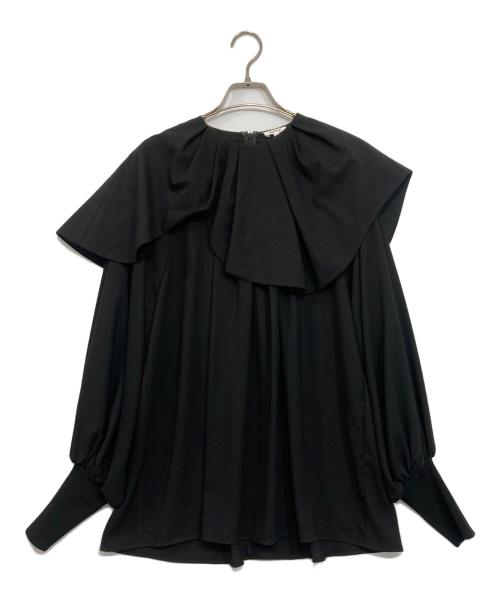 ENFOLD（エンフォルド）ENFOLD (エンフォルド) コットン ウェーブカラー ブラウス プルオーバー ブラック サイズ:38の古着・服飾アイテム